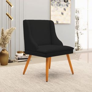 Kit 5 Cadeiras Decorativas Sala de Jantar Pés Palito de Madeira Firenze Linho Preto/Natural G19 - Gran Belo