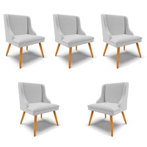 Kit 5 Cadeiras Decorativas Sala de Jantar Pés Palito de Madeira Firenze Linho Cinza/Natural G19 - Gran Belo