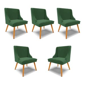 Kit 5 Cadeiras Decorativas Sala de Jantar Pés Palito de Madeira Firenze Veludo Verde/Natural G19 - Gran Belo