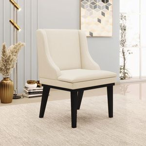 Kit 6 Cadeiras Decorativas Sala de Jantar Base Fixa de Madeira Firenze Linho Bege/Preto G19 - Gran Belo