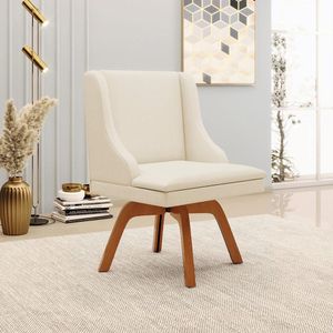 Kit 4 Cadeiras Decorativas Sala de Jantar Base Giratória de Madeira Firenze Linho Bege/Natural G19 - Gran Belo
