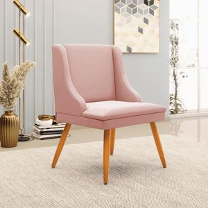 Kit 4 Cadeiras Decorativas Sala de Jantar Pés Palito de Madeira Firenze Veludo Rosê/Natural G19 - Gran Belo