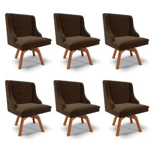 Kit 6 Cadeiras Decorativas Sala de Jantar Base Giratória de Madeira Firenze Suede Marrom/Natural G19 - Gran Belo