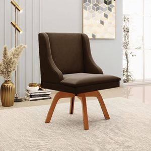 Kit 6 Cadeiras Decorativas Sala de Jantar Base Giratória de Madeira Firenze Suede Marrom/Natural G19 - Gran Belo