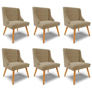 Kit 6 Cadeiras Decorativas Sala de Jantar Pés Palito de Madeira Firenze Suede Nude/Natural G19 - Gran Belo