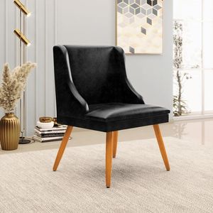 Kit 6 Cadeiras Decorativas Sala de Jantar Pés Palito de Madeira Firenze PU Preto Brilho/Natural G19 - Gran Belo