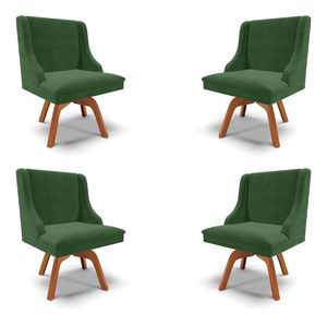 Kit 4 Cadeiras Decorativas Sala de Jantar Base Giratória de Madeira Firenze Suede Verde Esmeralda/Natural G19 - Gran Belo