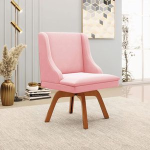 Kit 6 Cadeiras Decorativas Sala de Jantar Base Giratória de Madeira Firenze Suede Rosa Bebê/Natural G19 - Gran Belo