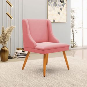 Kit 5 Cadeiras Decorativas Sala de Jantar Pés Palito de Madeira Firenze Suede Rosê/Natural G19 - Gran Belo