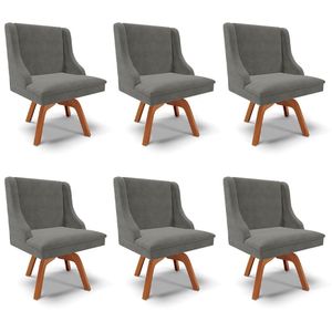 Kit 6 Cadeiras Decorativas Sala de Jantar Base Giratória de Madeira Firenze Suede Grafite/Natural G19 - Gran Belo