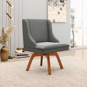 Kit 6 Cadeiras Decorativas Sala de Jantar Base Giratória de Madeira Firenze Suede Grafite/Natural G19 - Gran Belo