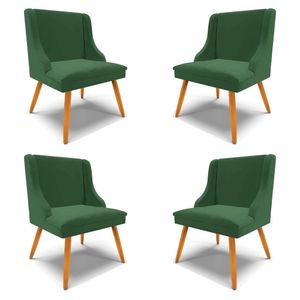Kit 4 Cadeiras Decorativas Sala de Jantar Pés Palito de Madeira Firenze Veludo Verde/Natural G19 - Gran Belo