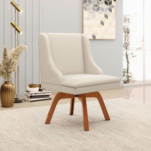 Kit 4 Cadeiras Decorativas Sala de Jantar Base Giratória de Madeira Firenze PU Bege/Natural G19 - Gran Belo