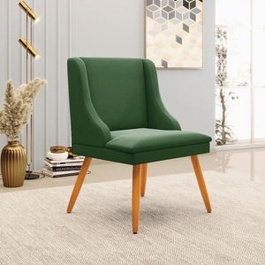 Kit 6 Cadeiras Decorativas Sala de Jantar Pés Palito de Madeira Firenze Suede Verde Esmeralda/Natural G19 - Gran Belo