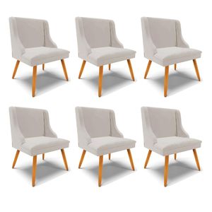 Kit 6 Cadeiras Decorativas Sala de Jantar Pés Palito de Madeira Firenze Veludo Cinza/Natural G19 - Gran Belo