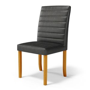Cadeira de Sala de Jantar Estofada Veiga Madeira Maciça PU Preto G78 - Gran Belo