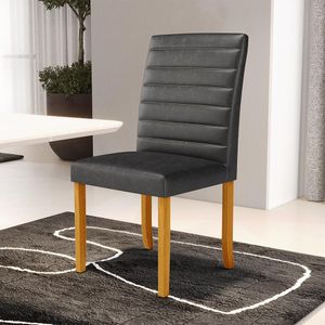 Cadeira de Sala de Jantar Estofada Veiga Madeira Maciça PU Preto G78 - Gran Belo