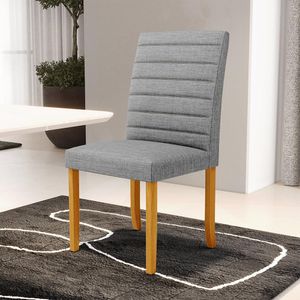 Kit 2 Cadeiras de Sala de Jantar Estofadas Veiga Madeira Maciça Linho Cinza G78 - Gran Belo