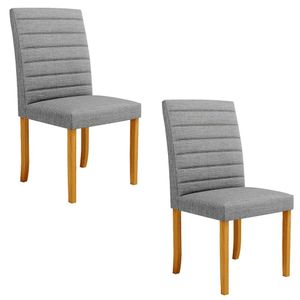 Kit 2 Cadeiras de Sala de Jantar Estofadas Veiga Madeira Maciça Linho Cinza G78 - Gran Belo