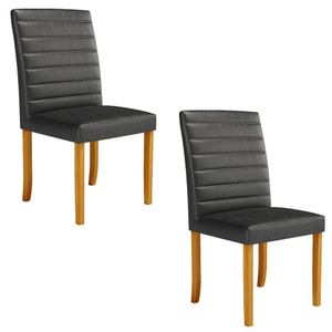 Kit 2 Cadeiras de Sala de Jantar Estofadas Veiga Madeira Maciça PU Preto G78 - Gran Belo