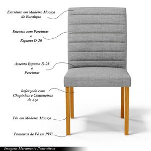 Cadeira de Sala de Jantar Estofada Veiga Madeira Maciça Linho Cinza G78 - Gran Belo