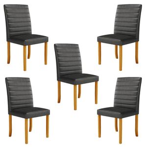 Kit 5 Cadeiras de Sala de Jantar Estofadas Veiga Madeira Maciça PU Preto G78 - Gran Belo