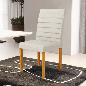 Kit 6 Cadeiras de Sala de Jantar Estofadas Veiga Madeira Maciça Linho Off White G78 - Gran Belo
