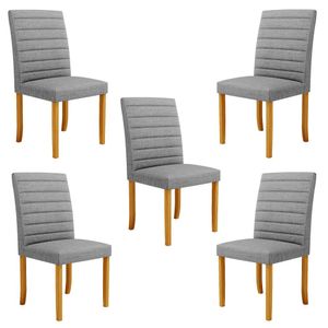 Kit 5 Cadeiras de Sala de Jantar Estofadas Veiga Madeira Maciça Linho Cinza G78 - Gran Belo