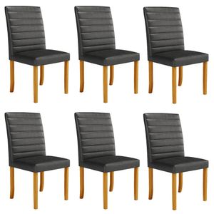 Kit 6 Cadeiras de Sala de Jantar Estofadas Veiga Madeira Maciça PU Preto G78 - Gran Belo