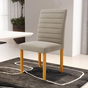 Kit 6 Cadeiras de Sala de Jantar Estofadas Veiga Madeira Maciça Suede Bege G78 - Gran Belo
