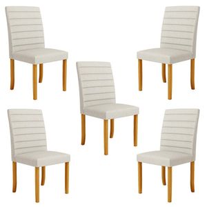 Kit 5 Cadeiras de Sala de Jantar Estofadas Veiga Madeira Maciça Linho Off White G78 - Gran Belo