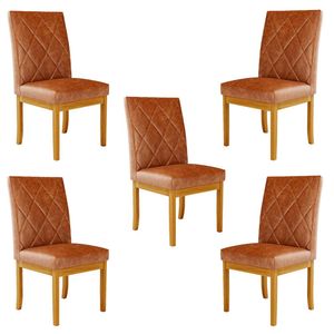 Kit 5 Cadeiras de Sala de Jantar Estofadas Gomes Madeira Maciça PU Marrom G78 - Gran Belo