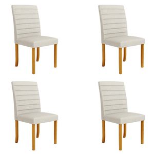 Kit 4 Cadeiras de Sala de Jantar Estofadas Veiga Madeira Maciça Linho Off White G78 - Gran Belo