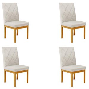 Kit 4 Cadeiras de Sala de Jantar Estofadas Gomes Madeira Maciça Linho Off White G78 - Gran Belo
