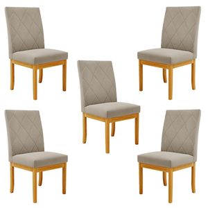 Kit 5 Cadeiras de Sala de Jantar Estofadas Gomes Madeira Maciça Suede Bege G78 - Gran Belo