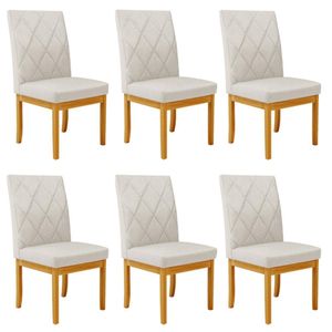 Kit 6 Cadeiras de Sala de Jantar Estofadas Gomes Madeira Maciça Linho Off White G78 - Gran Belo