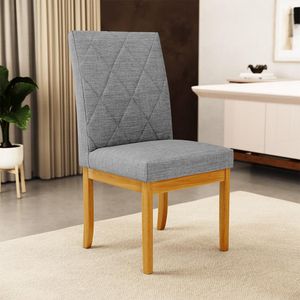 Kit 6 Cadeiras de Sala de Jantar Estofadas Gomes Madeira Maciça Linho Cinza G78 - Gran Belo