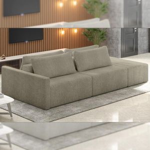 Sofá Ilha Modulado Milos 252cm Puff Lateral Bouclê Bege Escuro G33 - Gran Belo