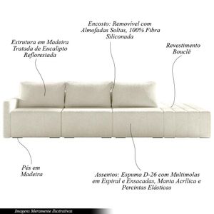 Sofá Ilha Modulado Milos 312cm Puff Lateral Bouclê Bege G33 - Gran Belo