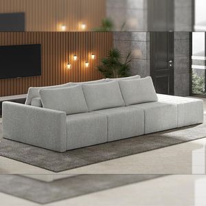 Sofá Ilha Modulado Milos 312cm Puff Lateral Bouclê Cinza G33 - Gran Belo