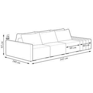 Sofá Ilha Modulado Milos 342cm Puff Lateral Bouclê Bege Escuro G33 - Gran Belo