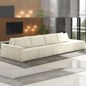 Sofá Ilha Modulado Milos 432cm Puff Lateral Bouclê Bege G33 - Gran Belo