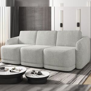 Sofá Cama Modulado Retrátil e Reclinável Decorativo Varsóvia 276cm Bouclê Cinza G33 - Gran Belo