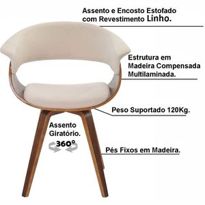 Cadeira Giratória Decorativa para Sala de Jantar Ohana Linho Bege G56 - Gran Belo
