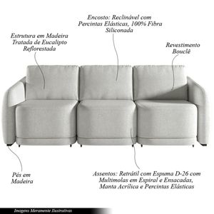 Sofá Cama Modulado Retrátil e Reclinável Decorativo Varsóvia 306cm Bouclê Cinza G33 - Gran Belo