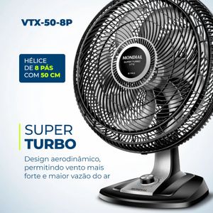 Ventilador de Mesa Mondial 8 Pás Turbo 50cm VTX-50-8P