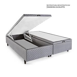 Box Baú King Herval Space, Molas, Jacquard Cinza, 46x193x203 cm