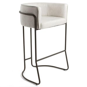Poltrona Banqueta Alta Sala de Estar Base de Aço Chocolate Nix Linho Creme G15 - Gran Belo