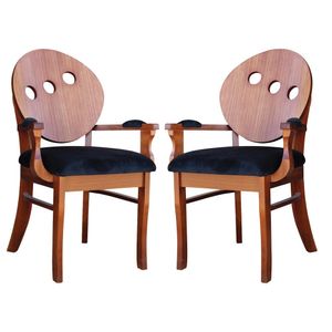 Kit 2 Poltronas Decorativas Sala de Jantar Teseu Madeira Maciça Poliéster Preto/Imbuia G42 - Gran Belo