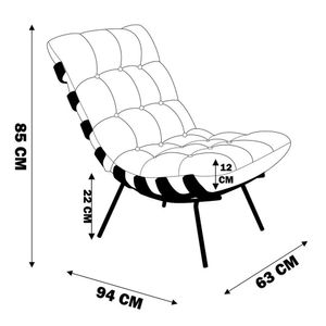 Poltrona Decorativa Sala de Estar Costela Base Preta Couro Branco G34 - Gran Belo